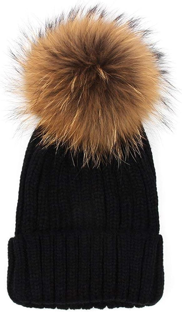 Vpang Winter Knitted Beanie Hat Soft Warm Wool Hat with Removable Faux Fur Pom Pom | Amazon (CA)