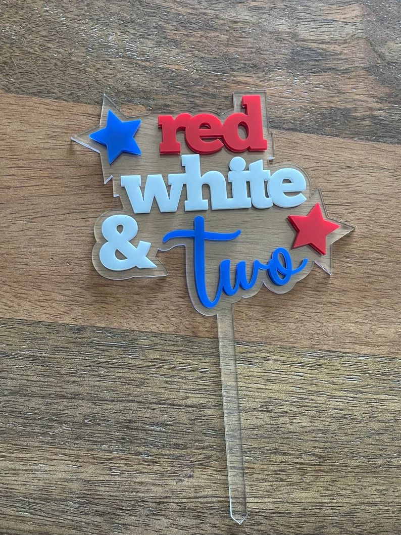 Red white and two cake topper, 4th of July birthday decorations, red white and two party, patriot... | Etsy (US)