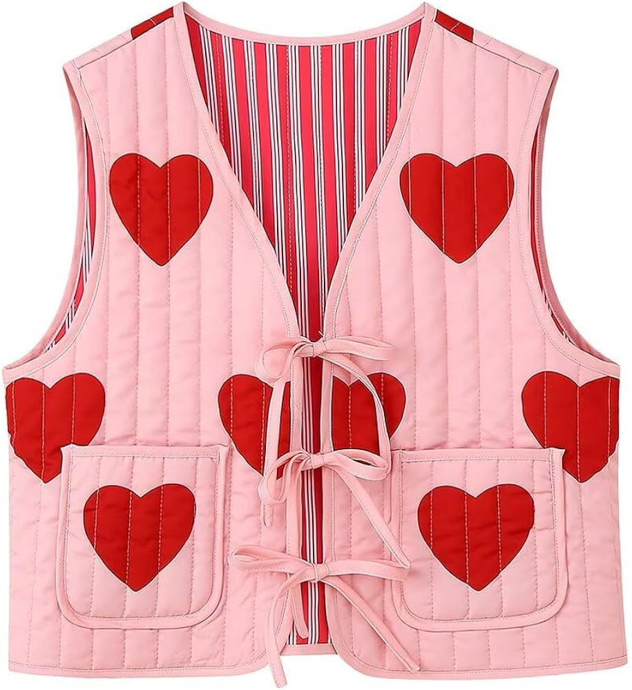 Women Coquette Bow Tie Vest Y2K Cute Quilted Puffer Cropped Tops Fairycore Aesthetic Heart Graphi... | Amazon (US)