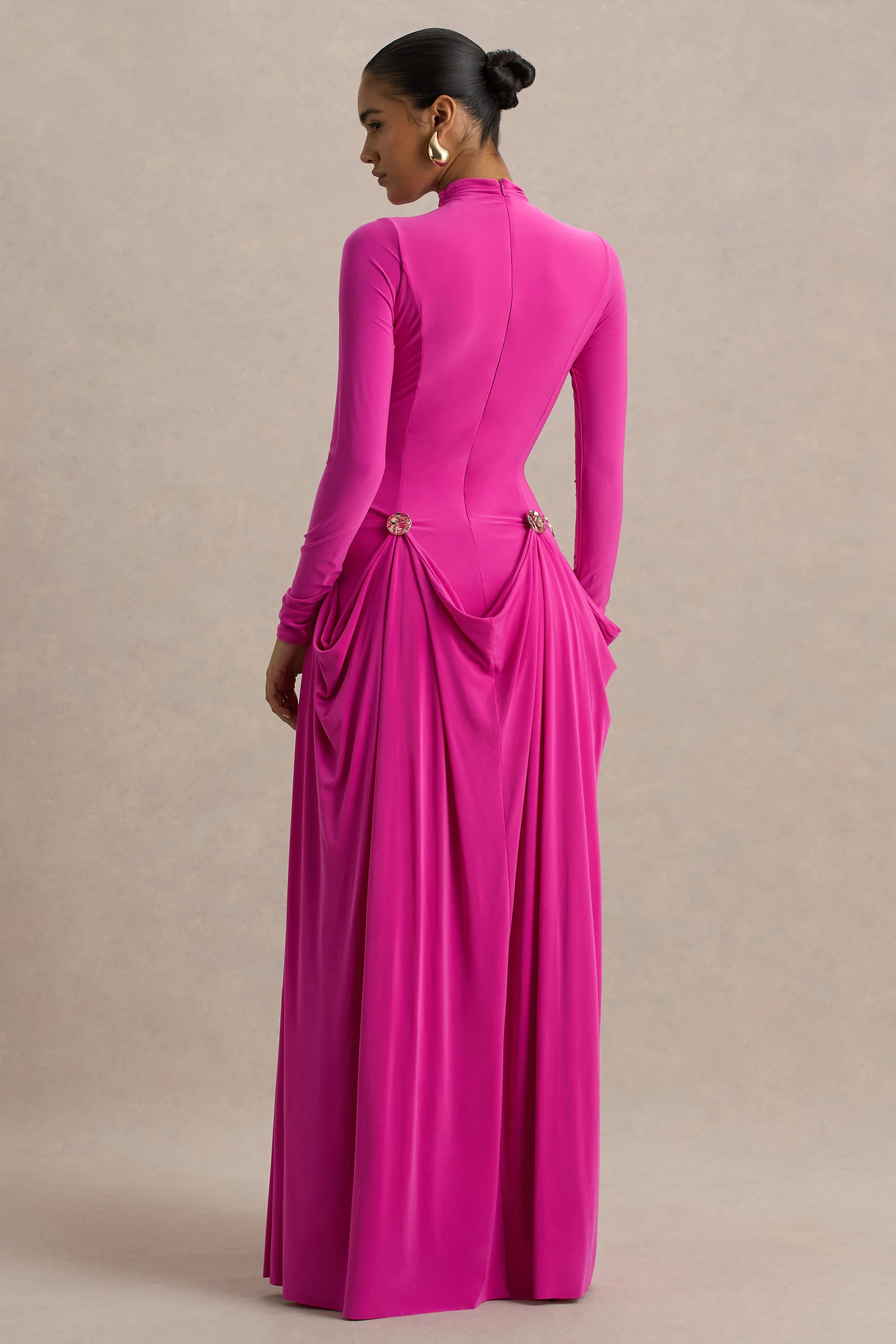 Caprice | Hot Pink High-Neck Maxi Dress With Embellished Details | Club L London