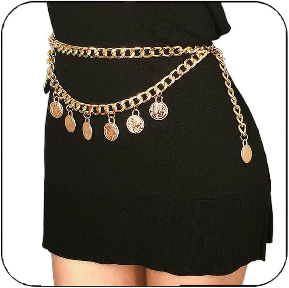 Cosydays Gold Waist Belly Chain Coins Metal Layered Chain Belt Body Jewelry for Women | Amazon (US)