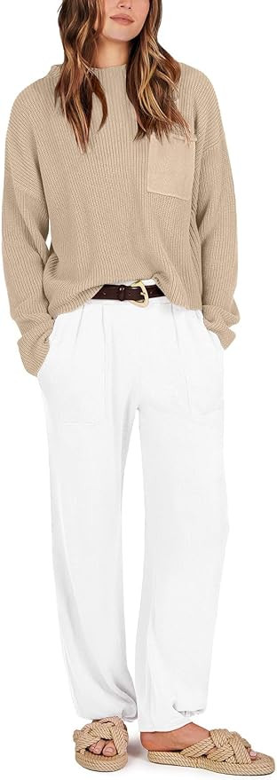 ANRABESS Women's Two Piece Outfits Long Sleeve Knit Top Fall Sweater Set Oversized Pants Tracksui... | Amazon (US)