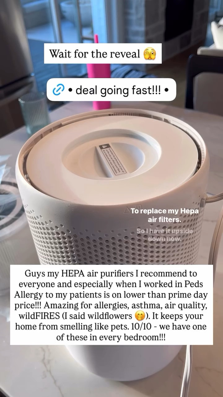 Guys my HEPA air purifiers I recommend to everyone and especially when I worked in Peds Allergy to my patients is on lower than prime day price!!! Amazing for allergies, asthma, air quality, wildFIRES (I said wildflowers 🤭). It keeps your home from smelling like pets. 10/10 - we have one of these in every bedroom!!! Wait for the reveal 🫣

#LTKHome #LTKSeasonal #LTKmomlife