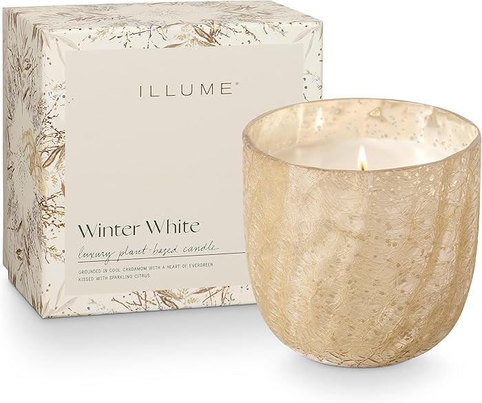 ILLUME Large Boxed Crackle Glass Candle, Winter White | Amazon (US)