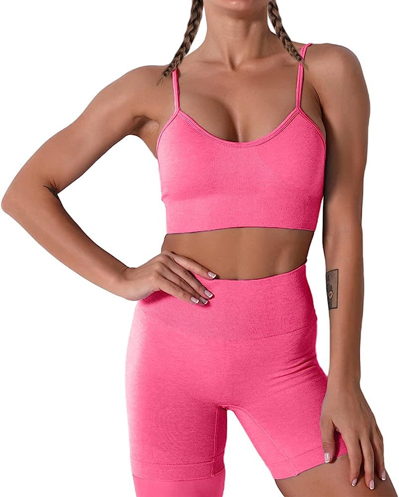 Women Seamless Yoga Set 2 Piece Workout Sport Bra with High Waist Shorts Legging Outfit Tracksuit... | Amazon (US)