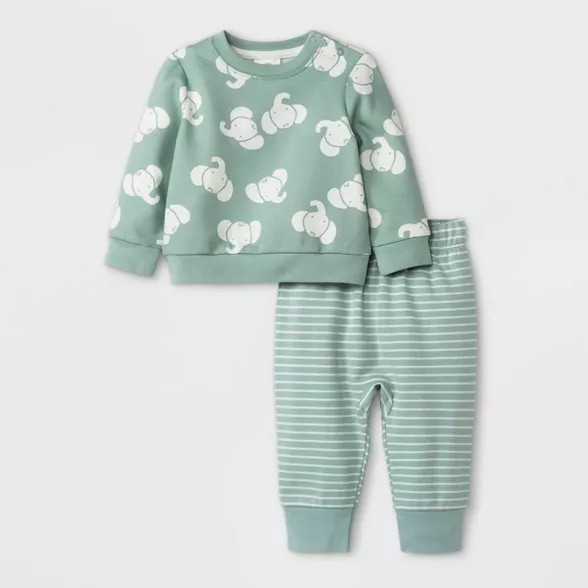 Baby Boys' 2pc Elephant Fleece Top & Bottom Set - Cat & Jack™ Blue | Target