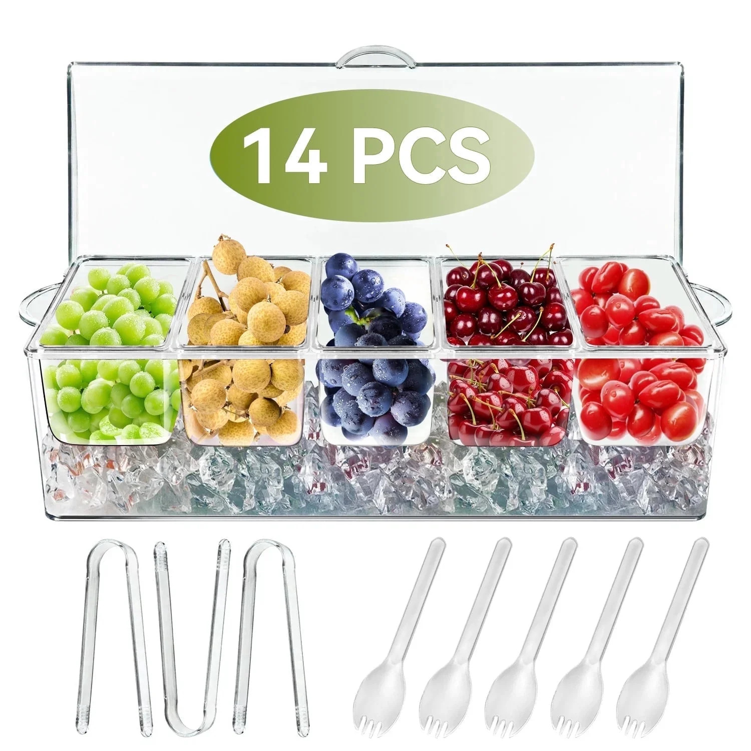 14 Pcs Chilled Condiment Server Caddy with Lid,5 Removable Compartments Container,Ice Chilled Fru... | Walmart (US)