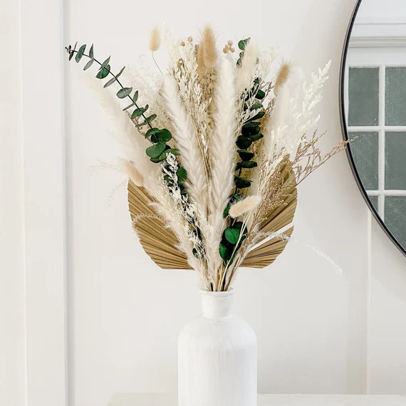 Naturally Dried Palm and Pampas Grass Bouquet with Green Eucalyptus | Etsy (US)