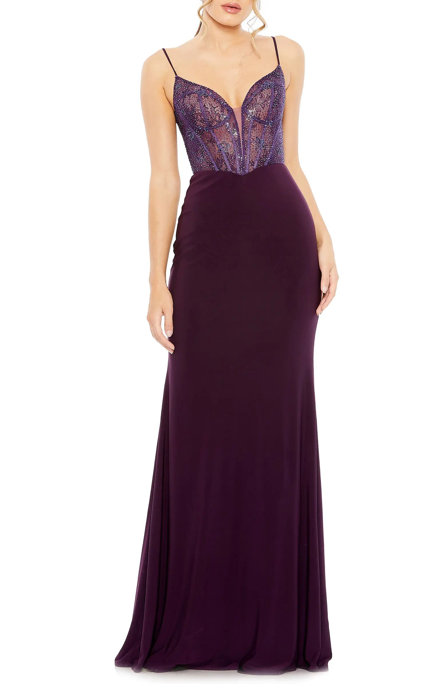 Mixed Media Embellished Lace Sheath Gown | Nordstrom