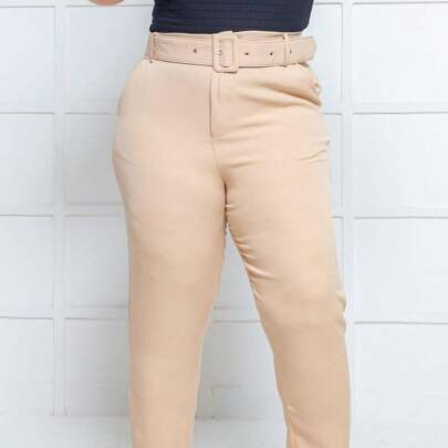 Calça Feminina Plus Size Premium Alfaiataria Moda Elegante Com Cinto | SHEIN