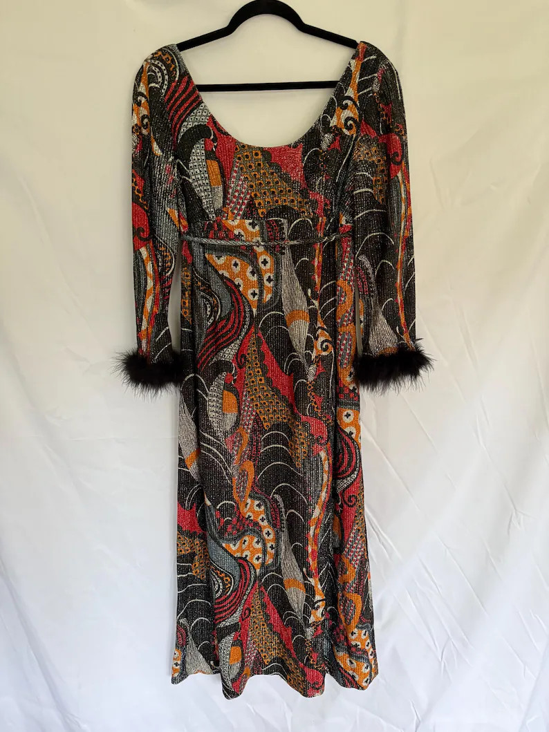 Vintage 60s 70s lurax psychedelic feather cuffed dress | Etsy (Global)