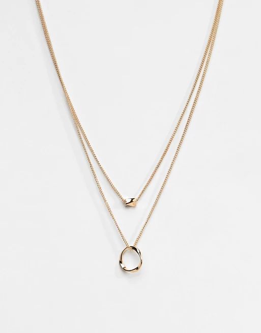 ASOS DESIGN Twisted Nugget Bead And Hoop Multirow Necklace | ASOS US