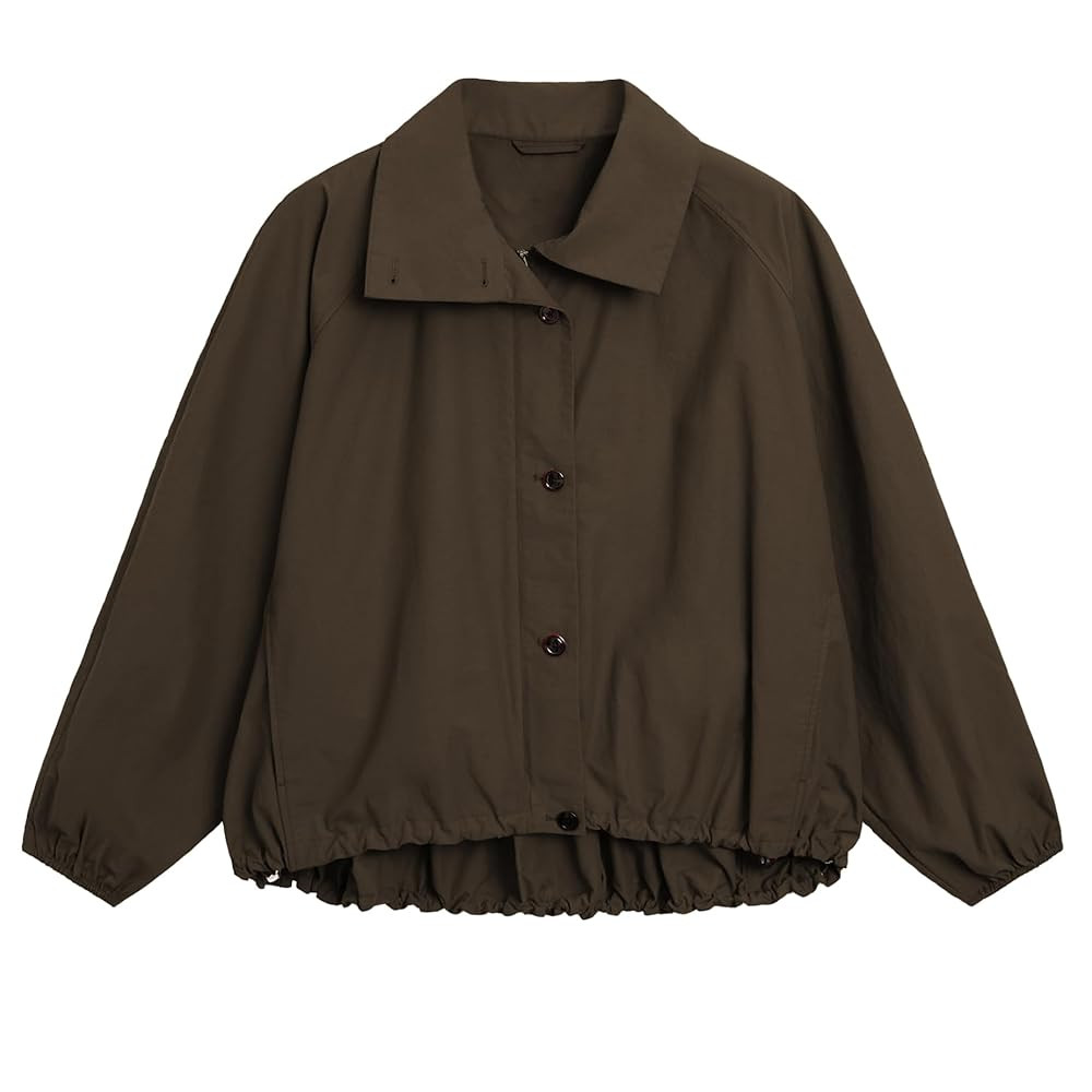 Women Bomber Jacket Casual Long Sleeve High Neck Zip Up Button Puff Fall Coats Lightweight Street... | Amazon (US)