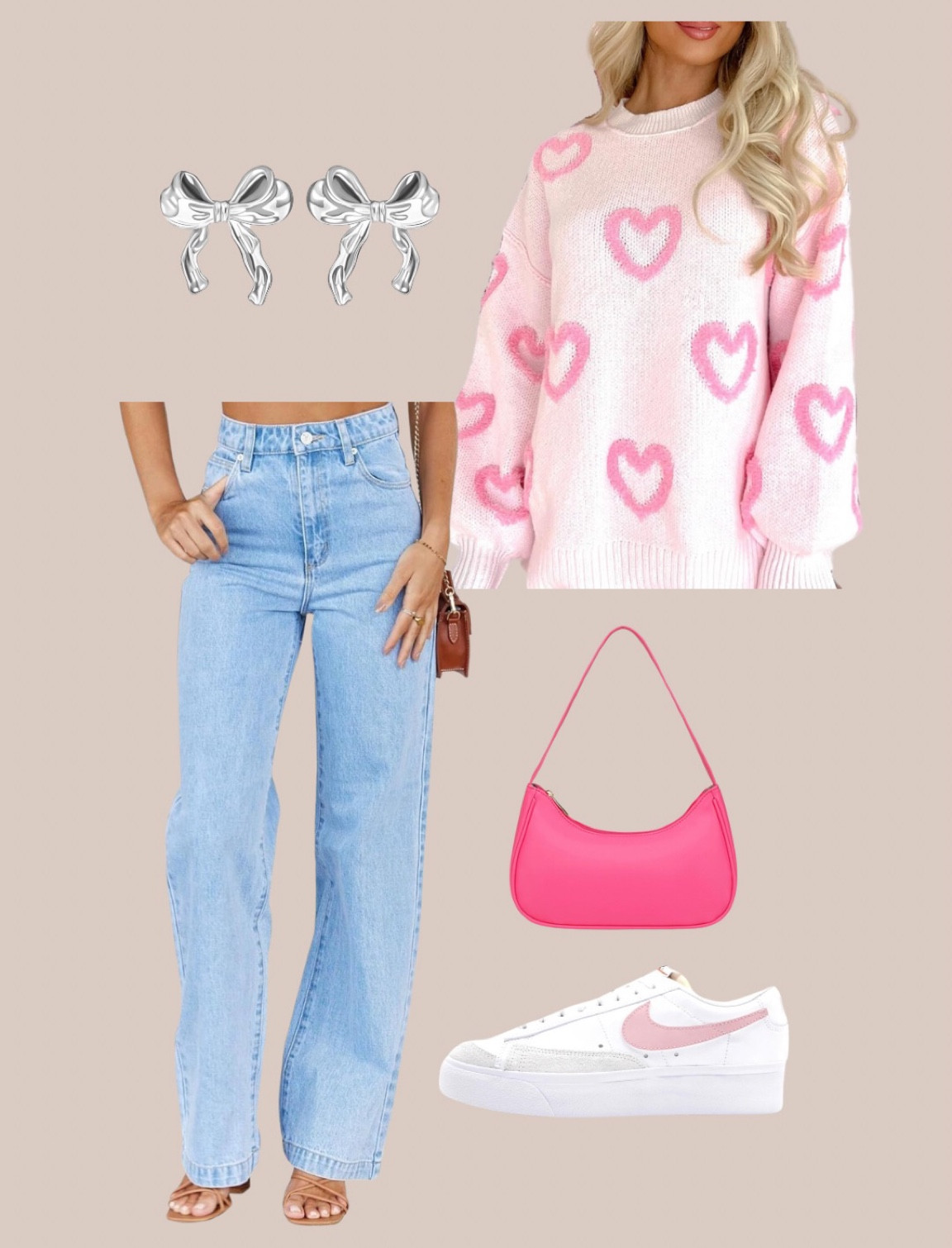 valentines day outfit inspo ❤️

pink heart sweater, valentines day sweater, pink sweater, pink purse, blue jeans, pink nike, nike sneakers bow earrings

#LTKstyletip #LTKSeasonal #LTKshoecrush