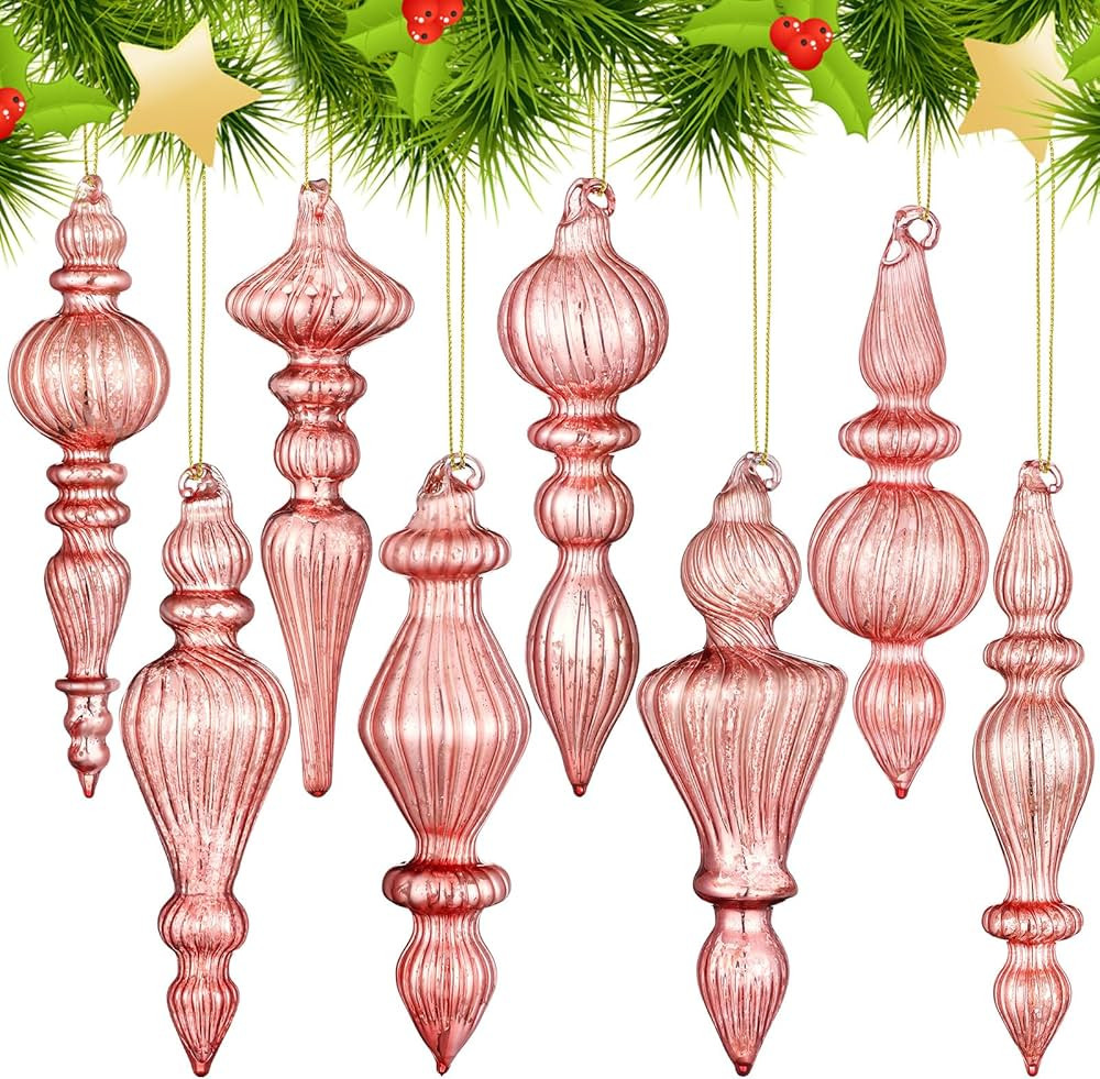 Mifoci 8 Pcs 6 Inch Mercury Glass Finial Christmas Ornaments Hanging Christmas Finials Glass Orna... | Amazon (US)