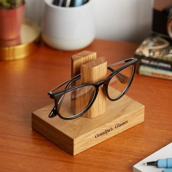 Solid Oak Personalised Glasses Stand / Gifts For Grandparents / Gift for Grandad / Eye Glasses Ho... | Etsy (US)