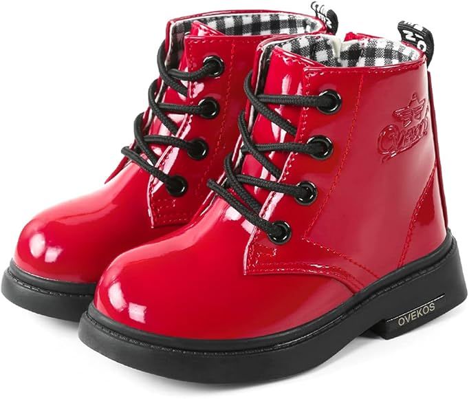 seticeo Boys Girls Side Zipper Ankle Boots Lace Up Waterproof Combat Boot Winter Low Heel Faux Fu... | Amazon (US)