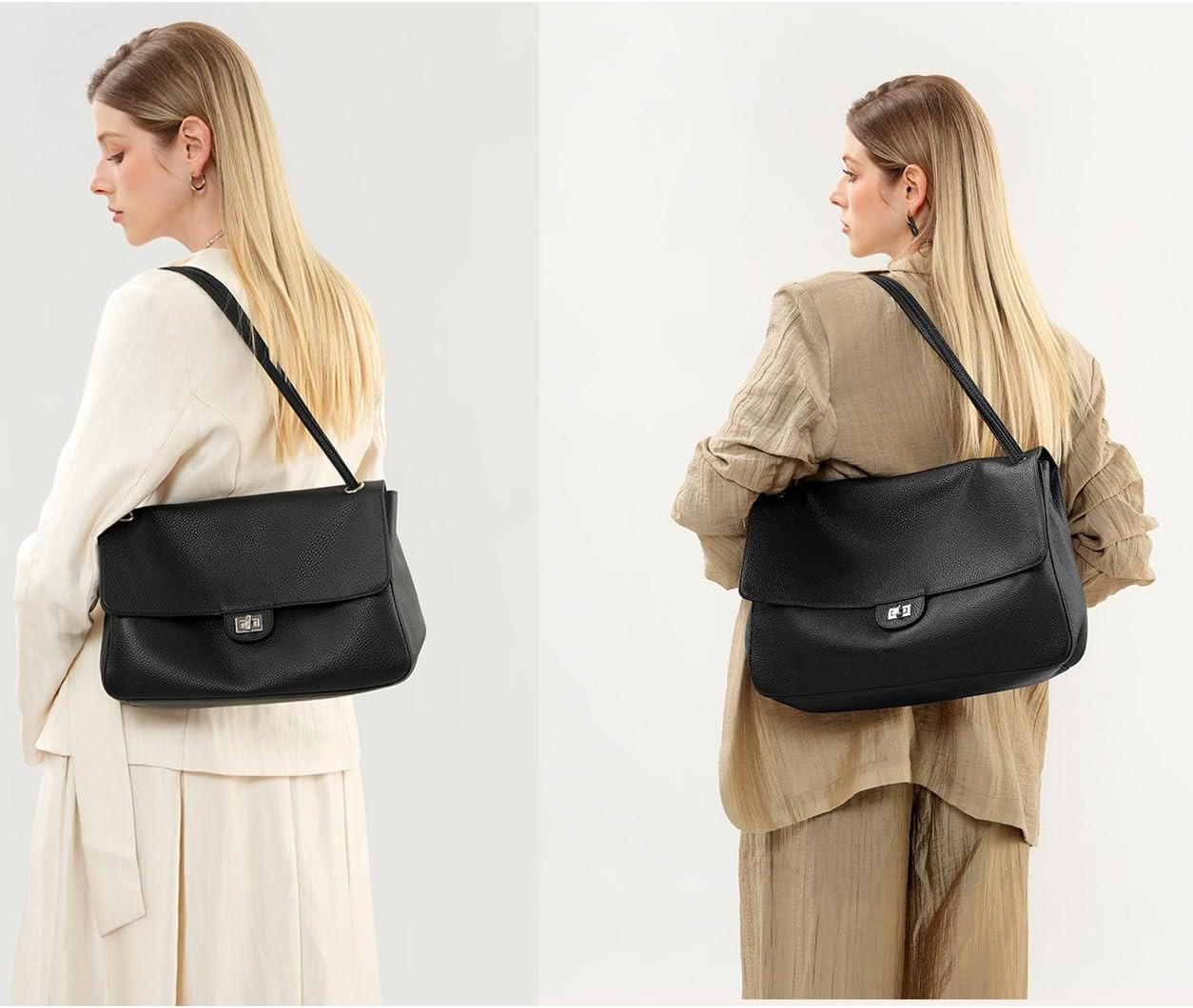 Genuine Leather Flap Shoulder Bag for Women, Slouchy Underarm Handbag | Amazon (US)