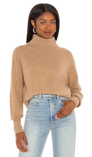 Cashmere Ribbed Trim Turtleneck in Camel Heather | Revolve Clothing (Global)