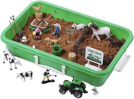 Farm Sand Play Set - Sensory Toys for Kids with 2 lbs of Sand, Farm Animals, Signs, Fences, Truck... | Amazon (US)