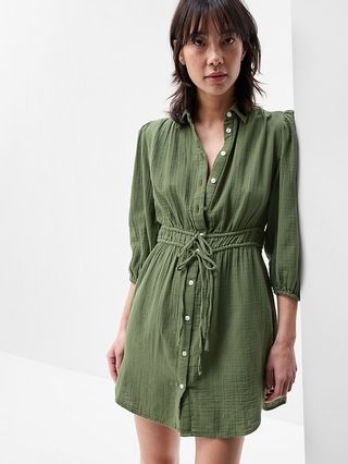 Crinkle Gauze Mini Shirt Dress | Gap (US)