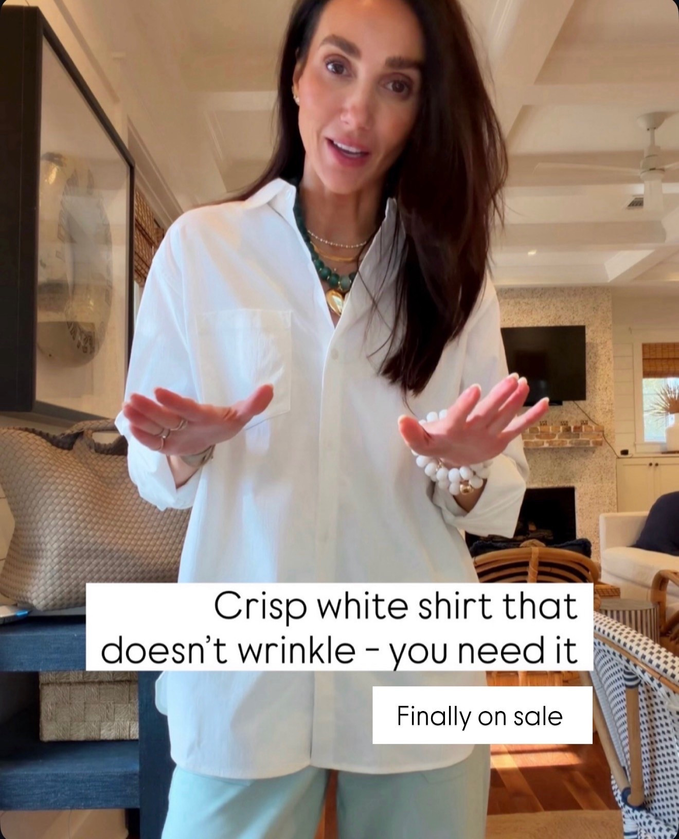 Crisp white shirt that doesn’t wrinkle - I’m in xs. 

white button down outfit, coastal chic style, effortless summer look, casual vacation outfit, resort wear inspiration, linen pants, oversized shirt, summer neutrals, casual chic, vacation style, elevated basics, travel outfit, coastal grandma, warm weather style

#LTKSaleAlert #LTKOver40