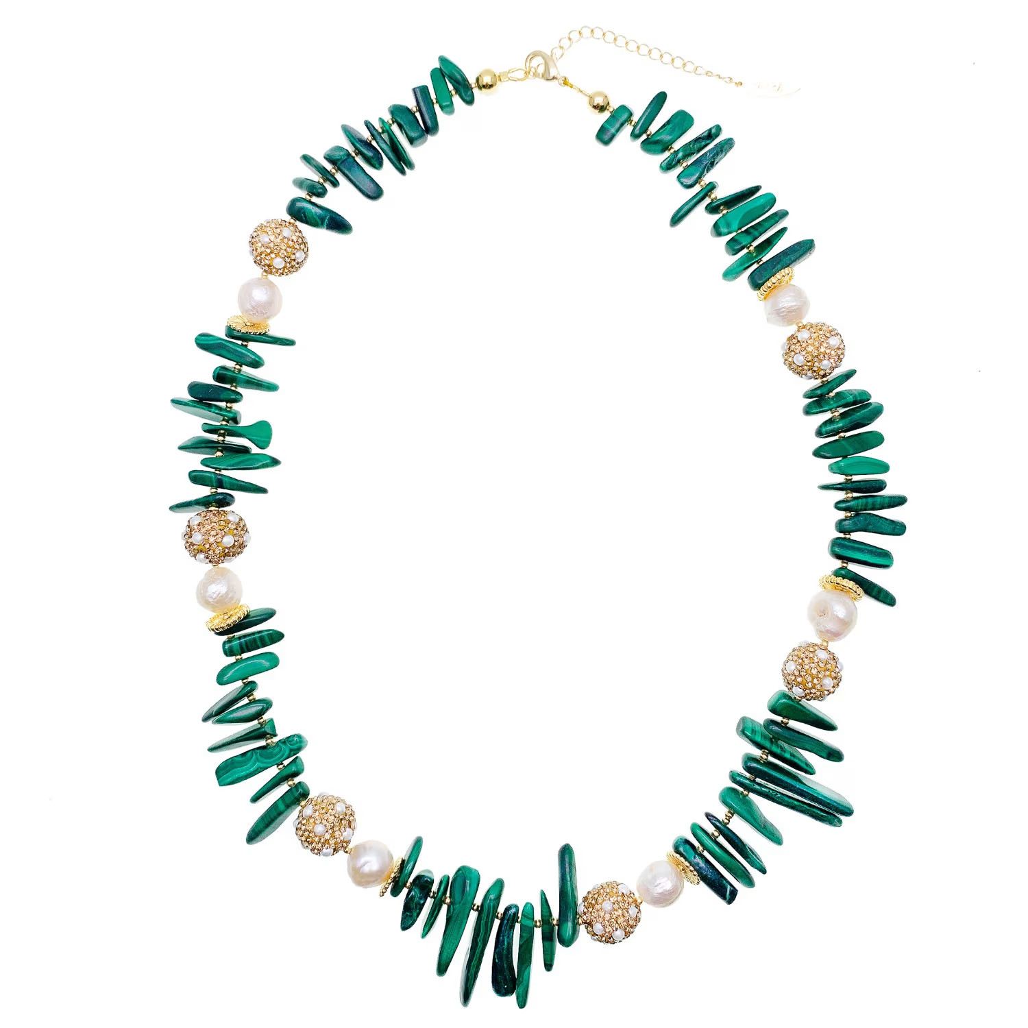 Stick Shaped Malachite With Pearl Rhinestone Statement Necklace | Wolf & Badger