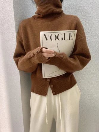 Women Plain Simple Autumn Acrylic Daily Regular Fit Long sleeve Regular Medium Elasticity Sweater | StyleWe (US)