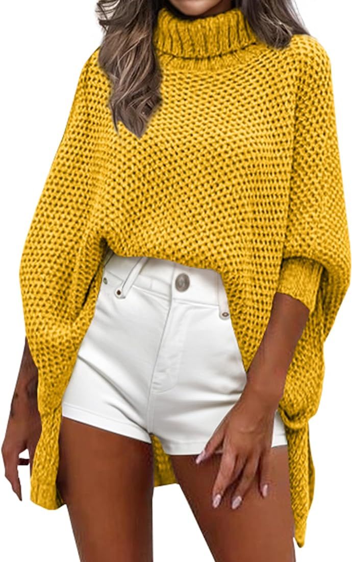 Angashion Women 2024 Fall Sweater - Long Sleeve Trendy Casual Turtleneck Oversized Chunky Knit Pu... | Amazon (US)