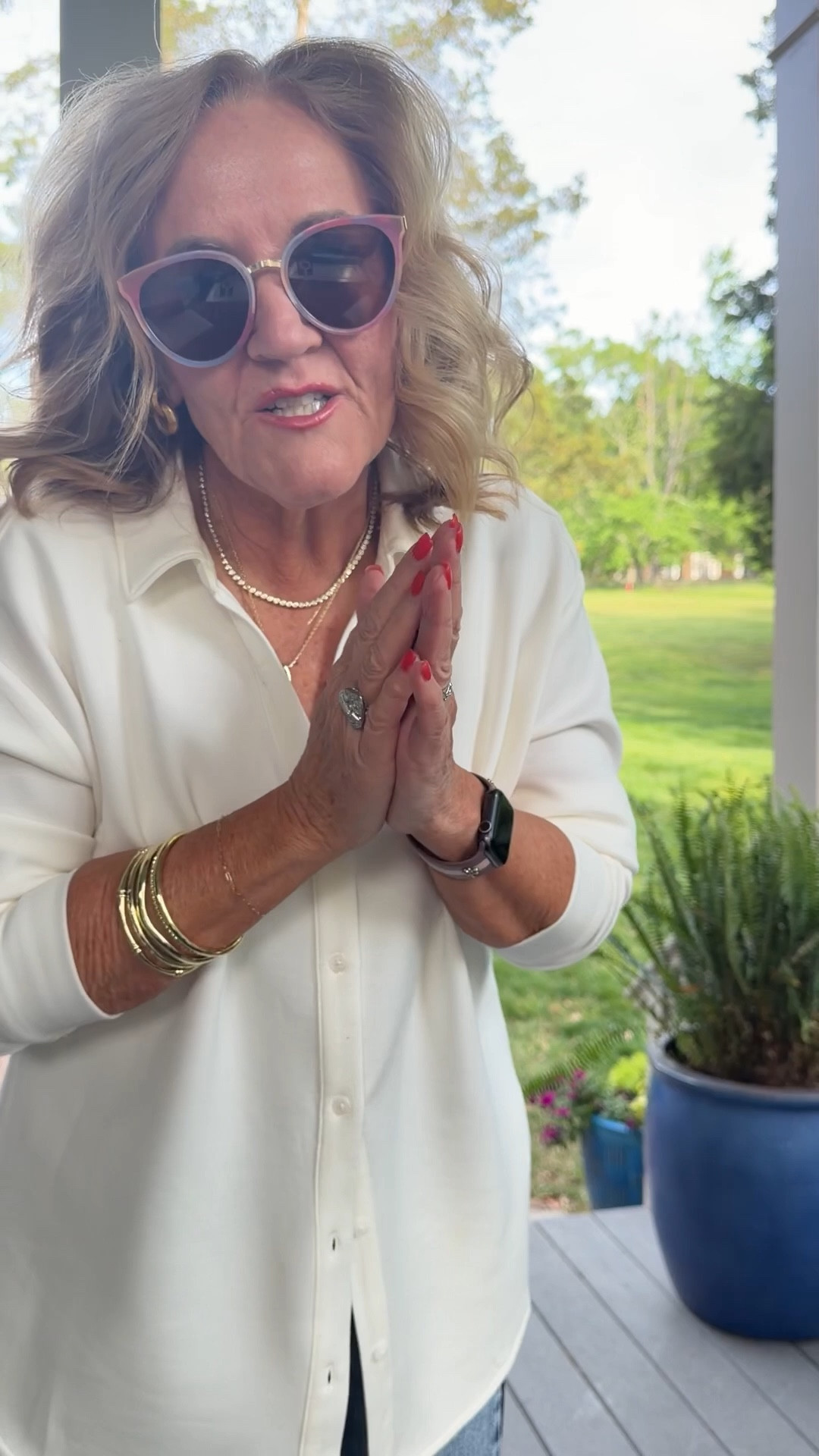 New spanx air essential button down. On yum luscious amazing. Wearing a medium 
Jeans I sized down to a 6 I added the cuff 
Sneakers back in stock in the white! 
20% off my necklace and earrings gone TAKE20
20% off Allie & Bess bracelets code NANETTE20
Code Rb20 20% off rag & bone sweatpant jeans and I sized down and need to have them hemmed 

#LTKOver40 #LTKPetite #LTKootd
