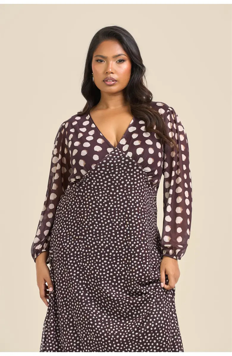 Plus Size Polka Dot Mesh Midi Dress | Nordstrom