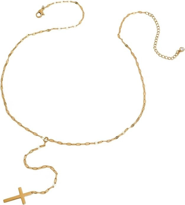 Gold Cross Pendant Necklace for Women, Simple Rhinestone Long Y-Shaped Necklaces Religious Christ... | Amazon (US)