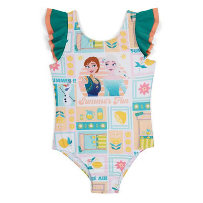 Disney Frozen Toddler Girls UPF 50+ One Piece Bathing Suit Teal Green / Coral Peach 3T | Target