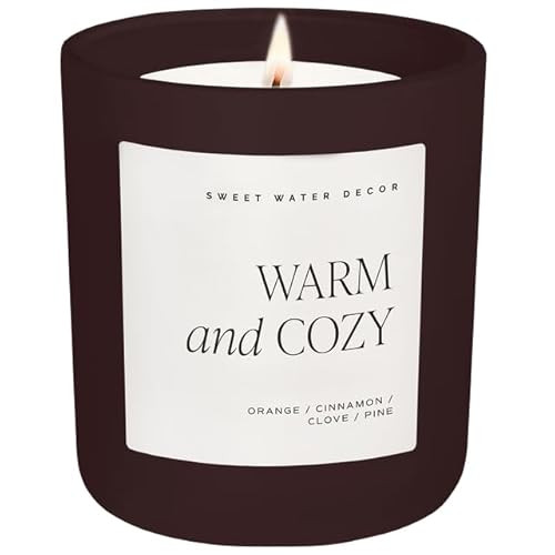 Sweet Water Decor Warm and Cozy Candle, Pine Cinnamon & Fir Scented Winter Candles for Home, Large 15oz Black Jar, 70+ Hour Burn Time, Non-Toxic Soy Blend Wax, Stocking Stuffer, Made in The USA | Amazon (US)