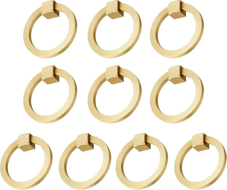 QOGRISUN 10-Pack Solid Brass Ring Pulls for Dresser Drawer, 1-7/8" Gold Cabinet Knobs, Furniture ... | Amazon (US)