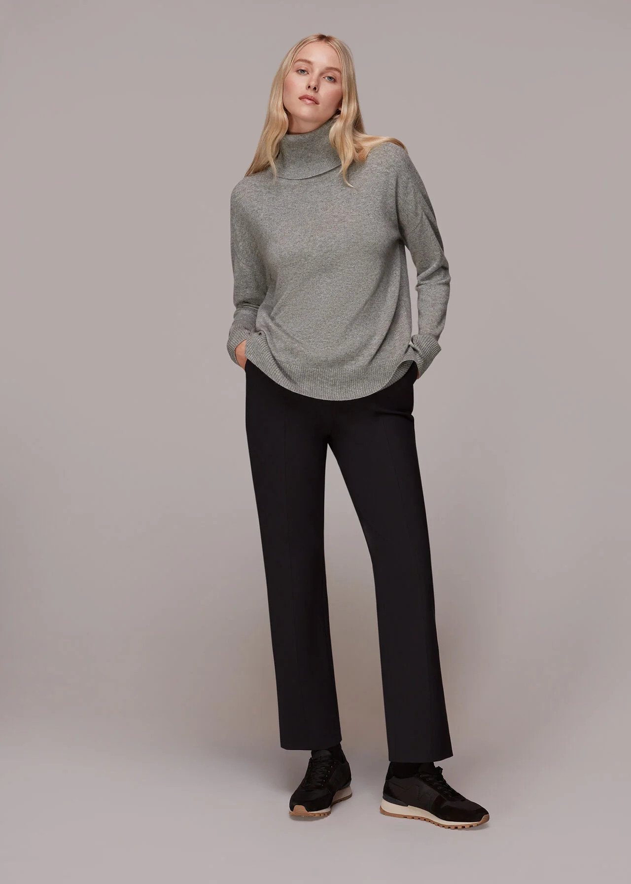 Grey Cashmere Roll Neck Jumper | WHISTLES | | Whistles