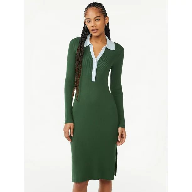 Free Assembly Women's Polo Sweater Midi Dress | Walmart (US)