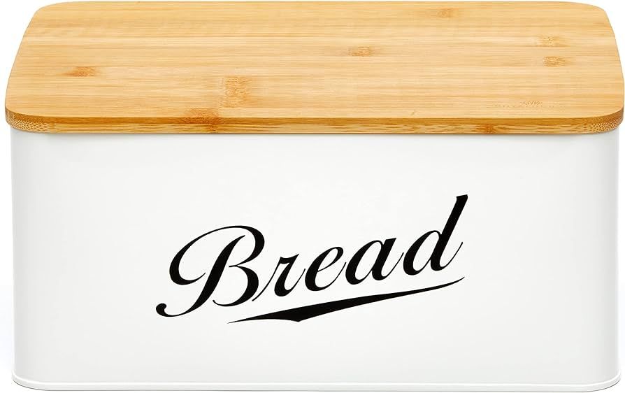 RoyalHouse Modern Metal Bread Box with Bamboo Cutting Board Lid, Bread Storage, Bread Container f... | Amazon (US)