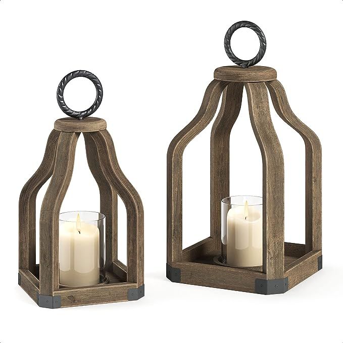 Amazon.com: Barnyard Designs Wood Lantern Decor, Rustic Decor Candle Lantern, Outdoor Lanterns Fa... | Amazon (US)