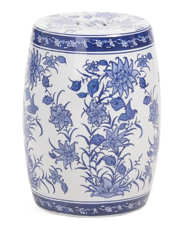 17.25in chinoiserie pinwheel flower decorative ceramic stool | TJ Maxx