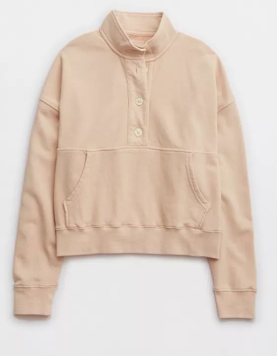 Aerie Button Mock Neck Cropped Sweatshirt | American Eagle Outfitters (US & CA)