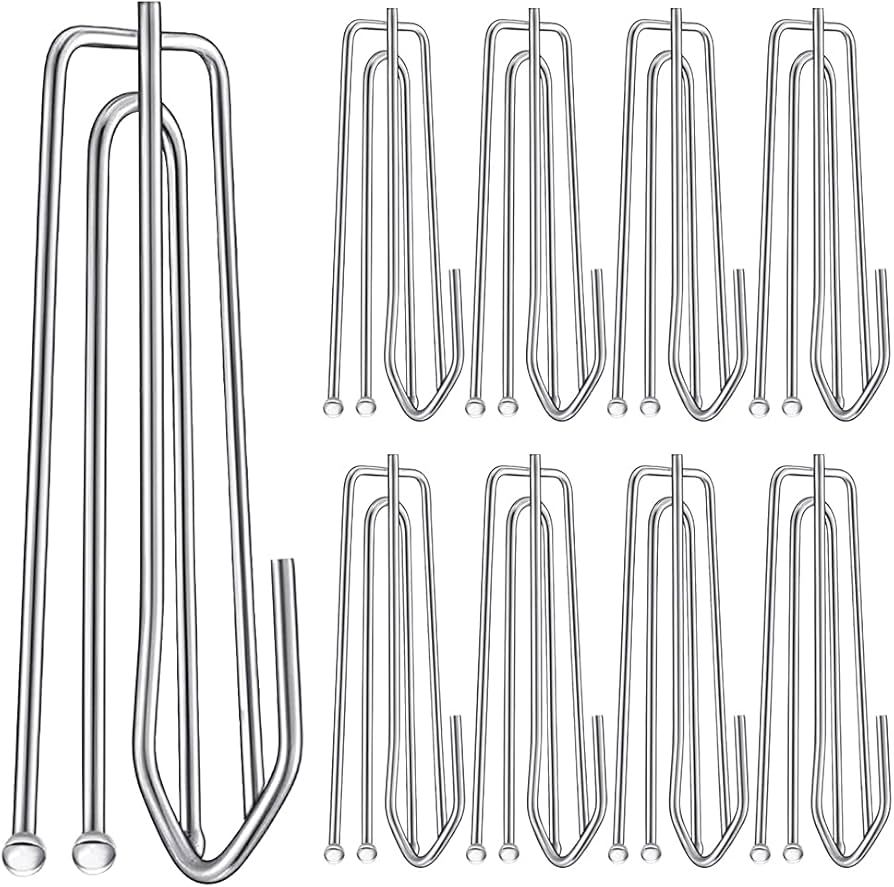 60PCS Stainless Steel Drapery Hook and Pin for Pleated Drapes 4 Prongs Pinch Pleat Clips Traverse... | Amazon (US)