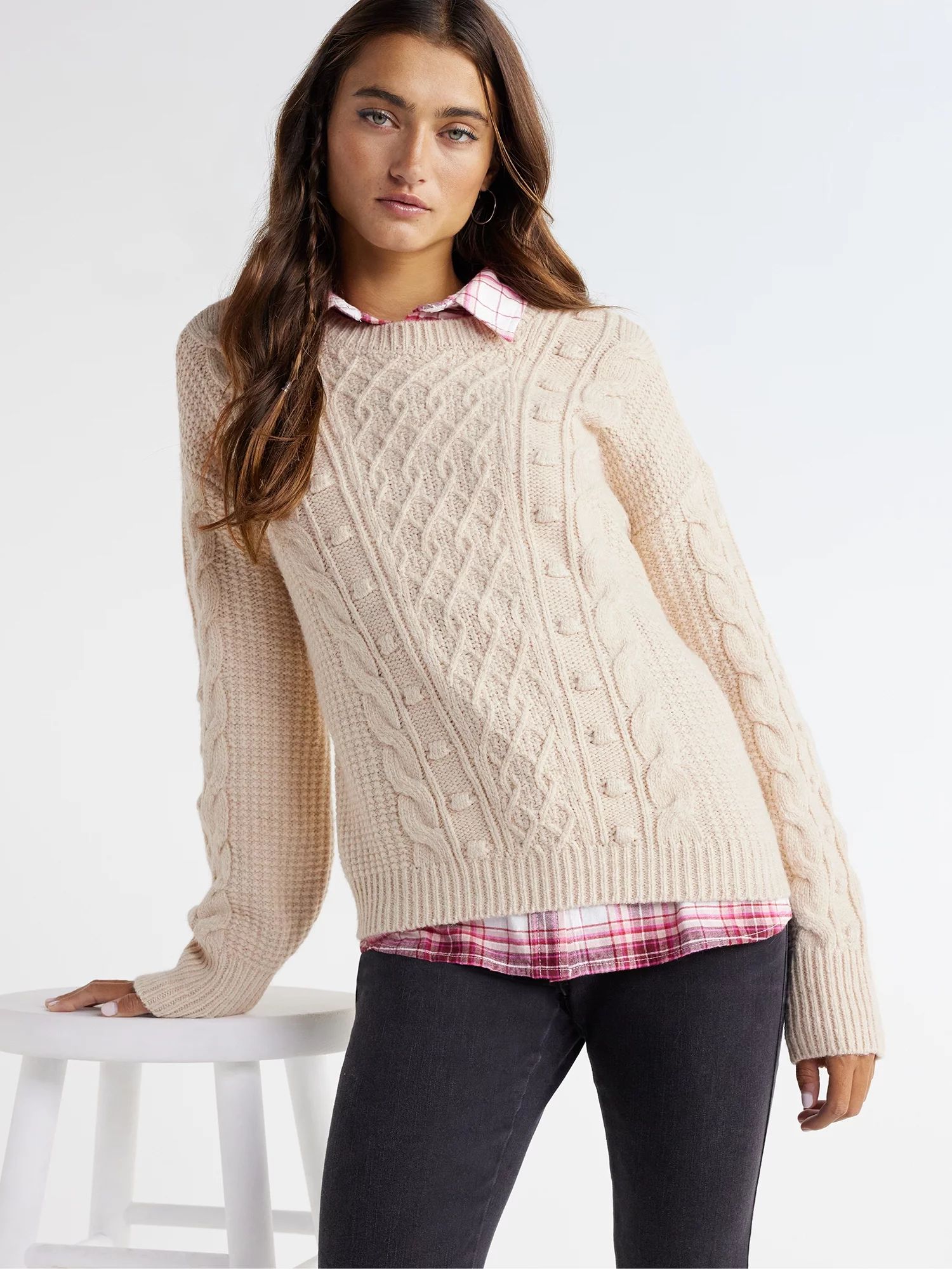 Time and Tru Women's Bobble Stitch Pullover Sweater, Midweight, Sizes XS-XXXL - Walmart.com | Walmart (US)