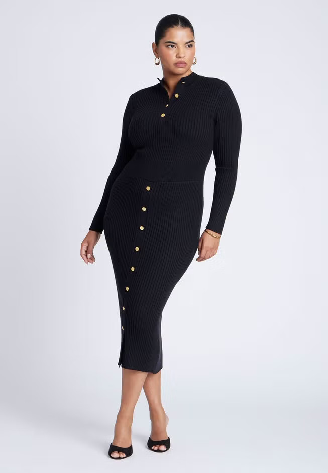 Mock Neck Rib Button Dress | Eloquii