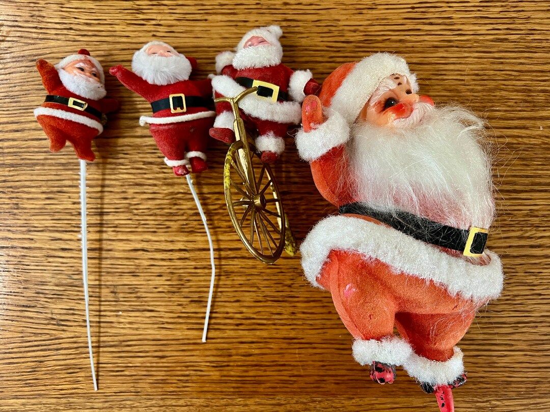 Vintage Christmas Santas Plastic, Flocked Lot of 4 Variety of Sizes for Holiday Decor and Assembl... | Etsy (US)