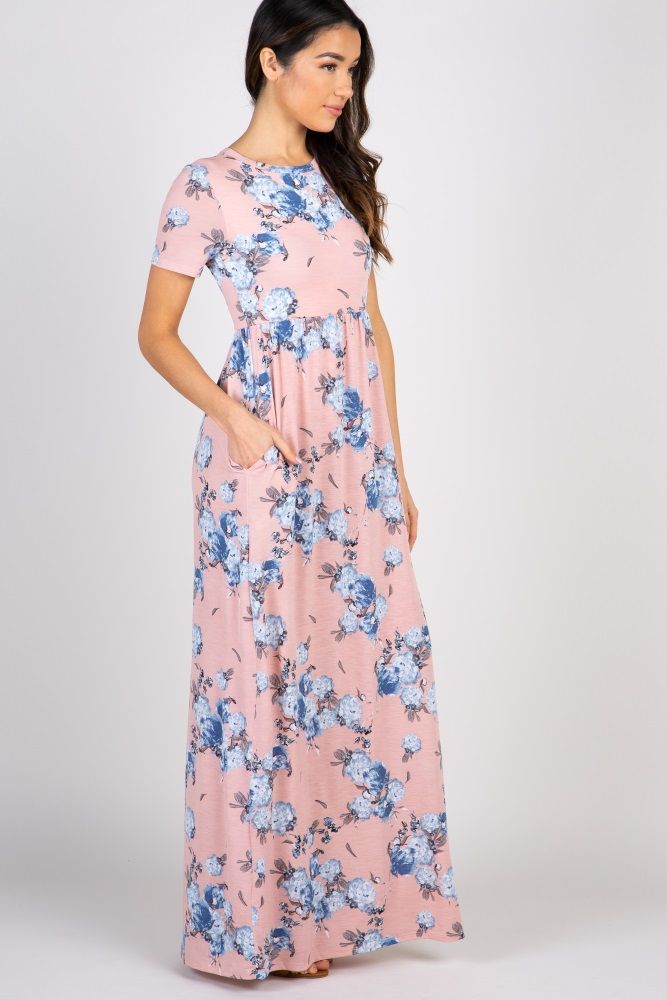Peach Floral Short Sleeve Maxi Dress | PinkBlush Maternity