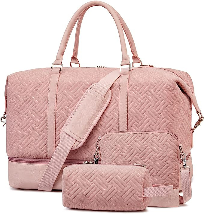 Weekender Bag for Women, Large Overnight Bag Carry on Duffle Weekend Gym Duffel with Shoe Compart... | Amazon (US)