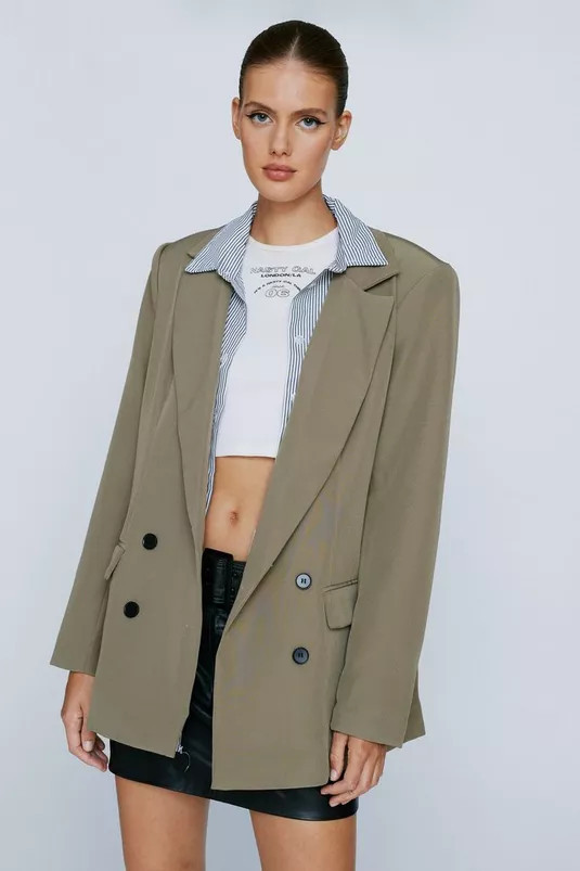 Oversized Double Breasted Padded Shoulder Blazer | Nasty Gal (US)
