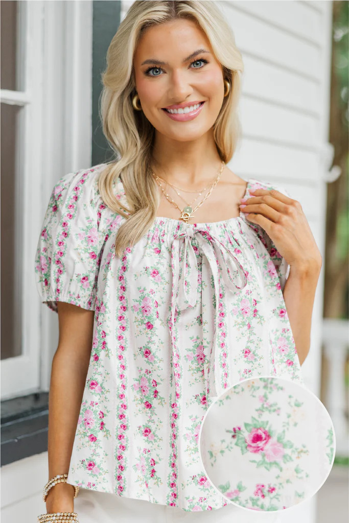 Hold Your Breath Pink Ditsy Floral Blouse | The Mint Julep Boutique