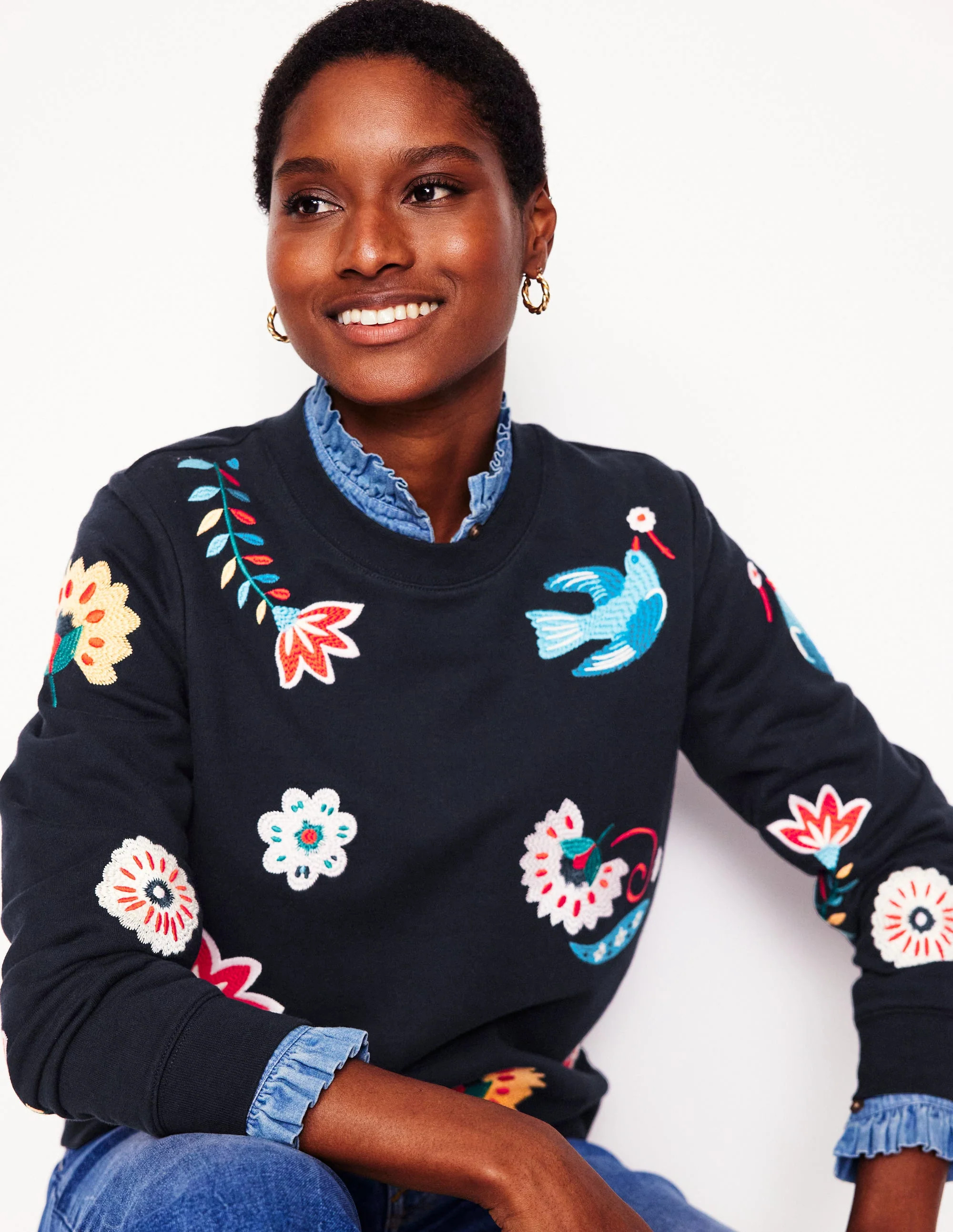Hannah Embroidered Sweatshirt-Navy, Conversational | Boden (US)